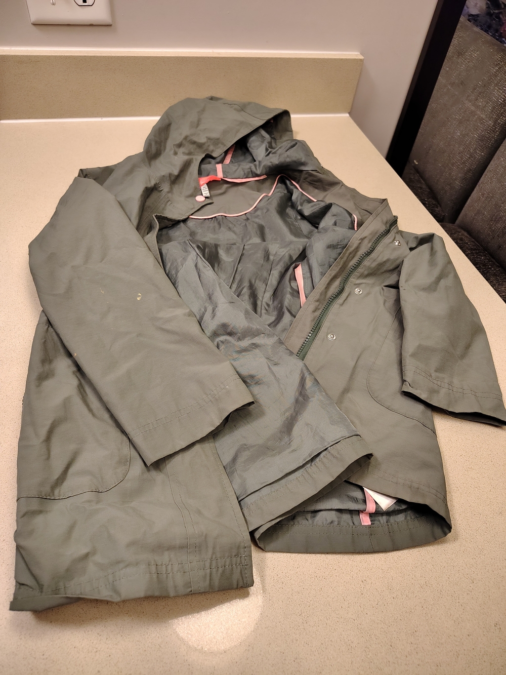 Joules Girls 10 Green Long Cinched Waist Raincoat Rain Jacket Size Large